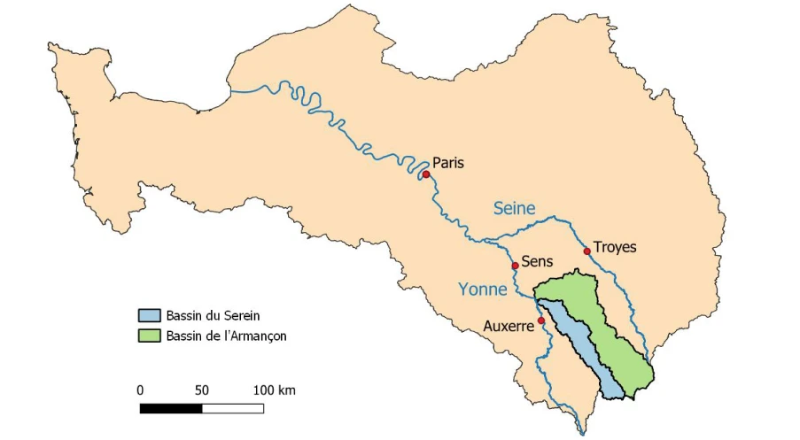 Carte du perimetre du PTGE au sein du bassin Seine-Normandie